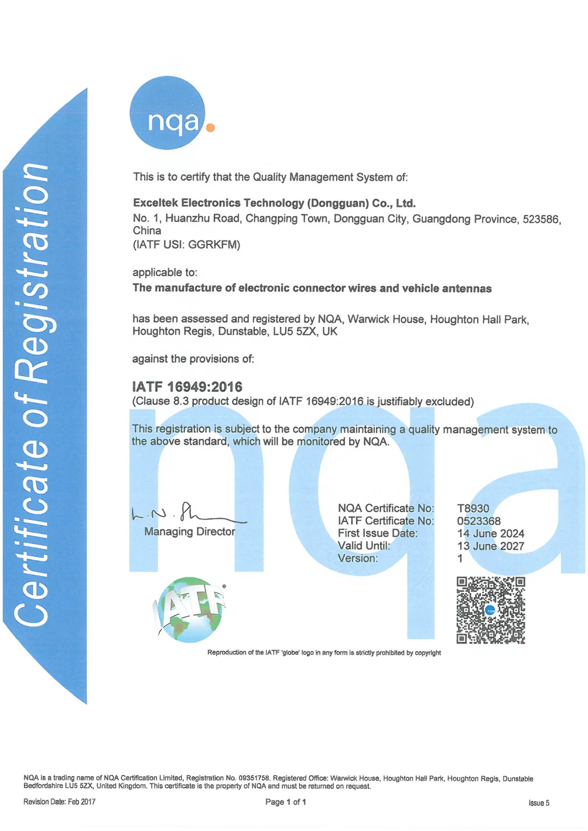 IATF 16949 certificate