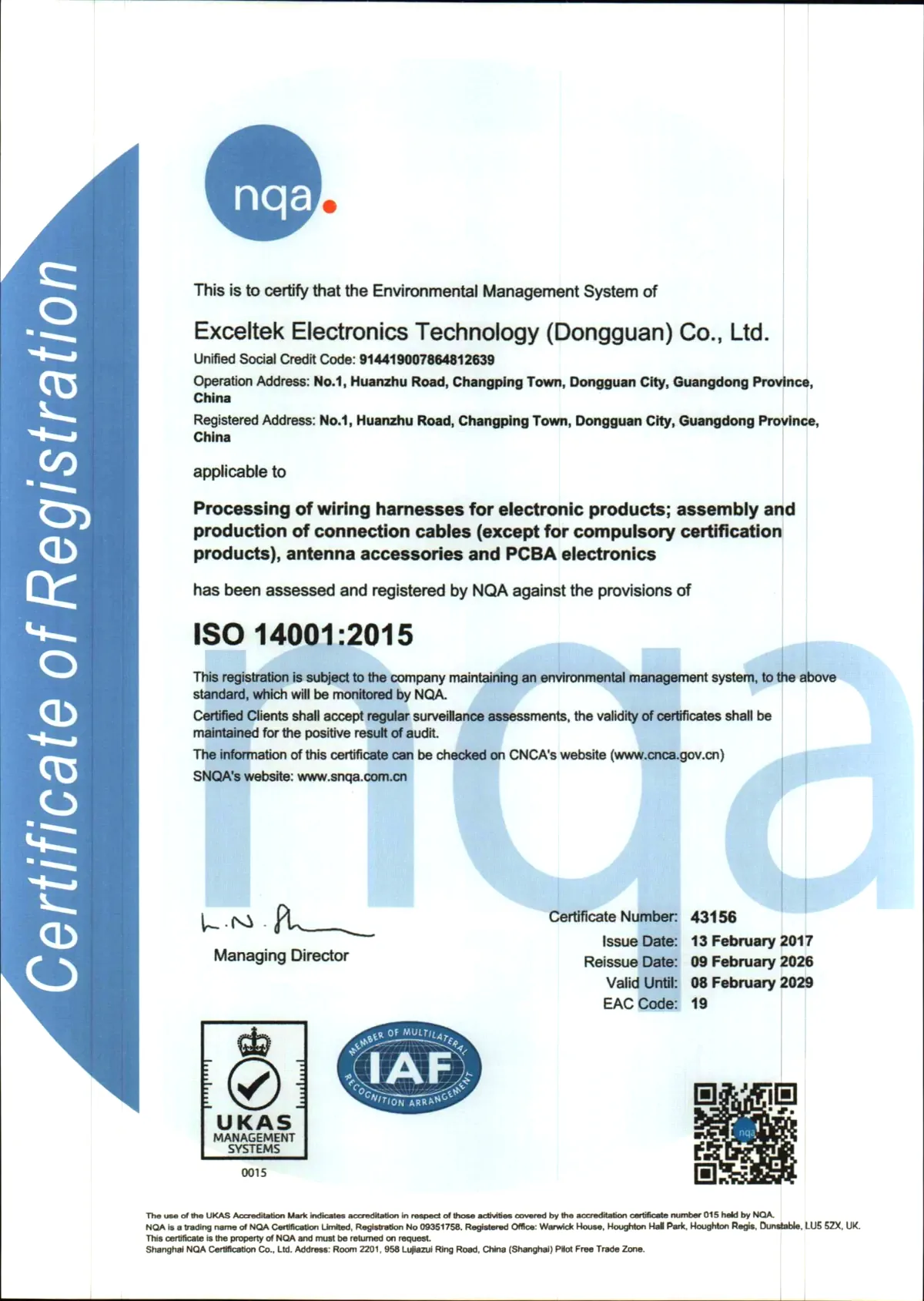 ISO 14001 certificate